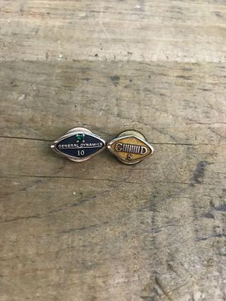 Vintage General Dynamics 5 And 10 Year Service Pins 10k Gold