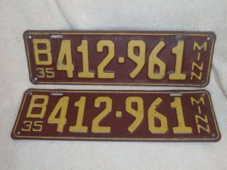 Vintage Matching Pair 1935 Minnesota License Plates
