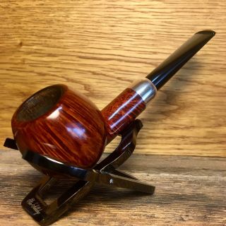 S.  Bang Tobacco Pipe,  Smooth Apple With Silver Accent Band,  Smoked (but Cleaned)