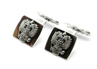 Russian Coat Of Arms Silver Plated Double Headed Eagle Cufflinks