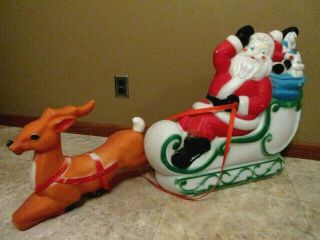 Vtg 1978 " Empire " Lighted Santa Claus Sleigh Plastic Blow Mold With Reindeer