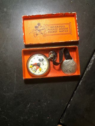 1934 Mickey Mouse Bucket Watch Box Complete Ingersoll All Nr