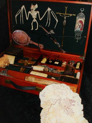 Unique Steampunk Vampire Hunters Kit Solid Wood Case W/ Eclectic Specialty Items