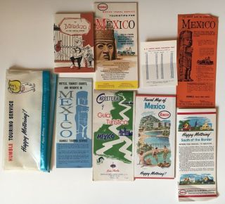 Vintage 1960s Humble Oil Enco Mexico Travel Folder Road Maps And Info Booklets