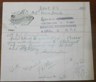 1898 Letterhead Ural Oklahoma Territory Swindle Medlin General Merchandise 1