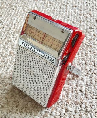 Vintage Retro Red Realtone Tr - 970 Transistor Radio With Headphone