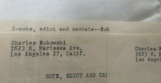 Poet Charles Bukowski 2 Typewritten Poems Manuscripts 1962