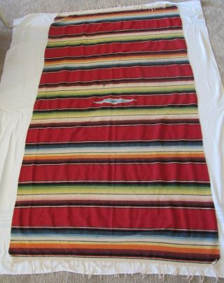 Colorful Vintage Mexican Saltillo Fringed Serape Throw Blanket Or Rug 78 " X45 "