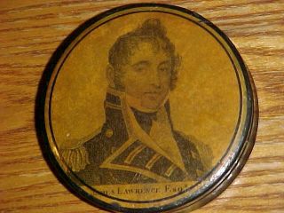 Scarce 19thc Papier Mache Snuff Box Captain James Lawrence War Of 1812