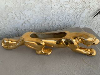 23” Long Mid Century Gold Panther Planter Weeping Gold Hollywood Regency Leopard