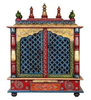 Handcrafted Wooden Temple/mandir For Home.  Hand Painted With Led