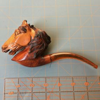 Antique Meerschaum Pipe Of A Stallion In Case