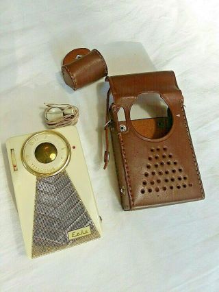 Vintage Echo Transistor Radio With Leather Case And Earpiece