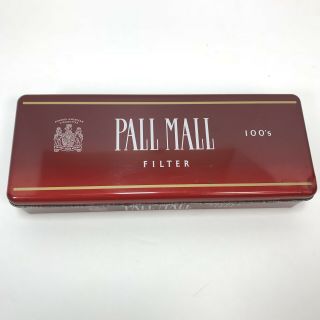 Vtg Pall Mall 100’s Red Cigarette Metal Hinged Lid Tin Vgc Advertising Man Cave