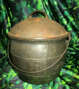 Large Antique Cast Iron Cauldron Gypsy Pot,  Double Gatemarked,  3 Leg Kettle