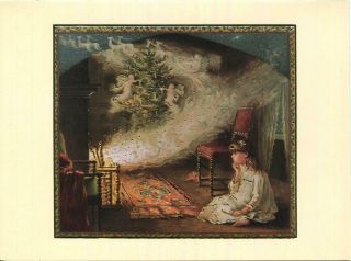 Vintage Christmas Victorian Tree Angels Candles White Reindeer Girl Museum Card