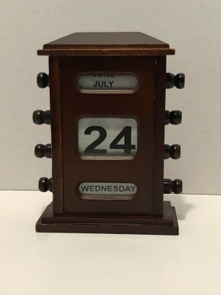 Wood Perpetual Rolling Desk Calendar Vintage Wooden Roll Flip