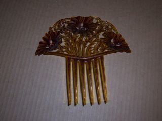 Important Large Asian Oriental Victorian Floral Bakelite Celluloid Hair Comb 8 "
