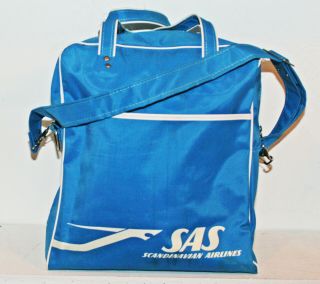 Vintage Sas Airlines Travel Bag Tote Scandinavian Blue White Zipper 14 " X12 " X7 "