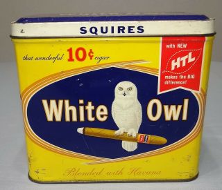 Vtg White Owl Squires Cigar Tobacco Tin Smoking Advertising