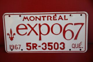 1967 Montreal Quebec Front License Plate Expo 