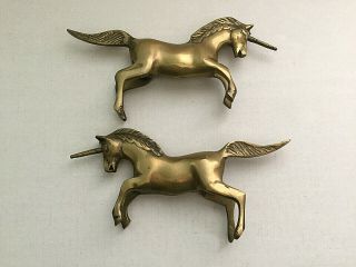2 Vintage Brass Unicorn Horse Statue Metal Figurines Mythical Magical 9 " X 4 "