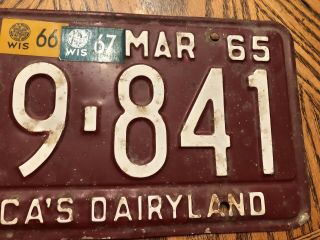 1965 1966 1967 Wisconsin License Plate Vintage 3