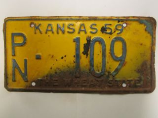 License Plate Car Tag 1959 Kansas Pn 109 [z289a]