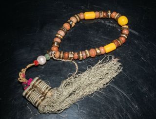 Tibetan Old Trade Agate & Glass Prayer Beads