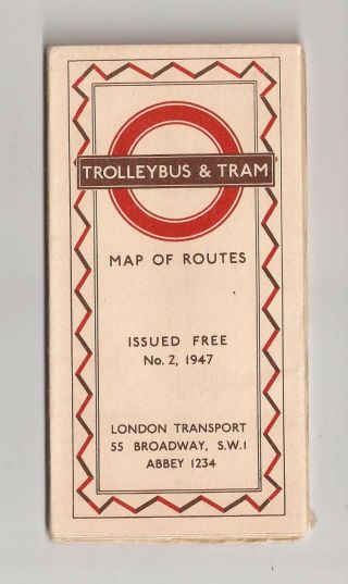 1947 Trolleybus & Tram Map Of Routes London Transport No.  2