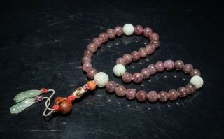 19th Manchu Style Chinese Antique Ruby And Jade Prayer Beads