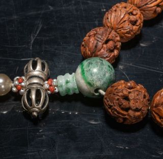Chinese Antique/Vintage Carved Seeds And Jadeite Prayer Beads 5