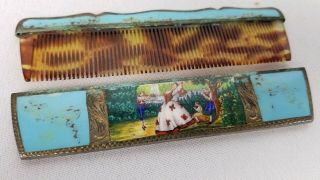 Antique Hand Painted Enameled Italian 800 Silver Hair Comb