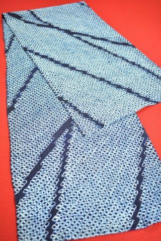 Zh22/65 Vintage Japanese Fabric Cotton Antique Boro Indigo Blue Shibori 59.  1 "