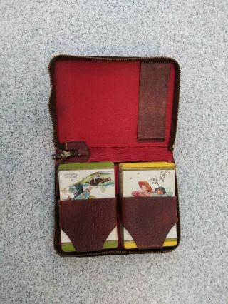 Vintage Leather Playing Card Case,  2 Vintage Rare Norman Rockwell Decks 5