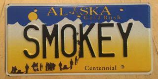 Alaska Vanity License Plate " Smokey " Trooper Bear Prevent Forest Fires Smoky