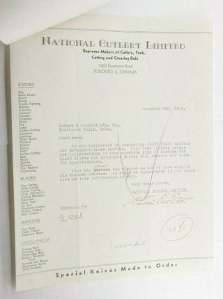 1934 Lamson Goodnow National Cutlery Ltd Toronto Canada Letter Ephemera P843f