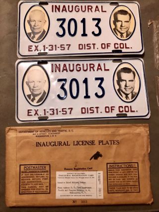 1957 Presidential Inaugural License Plate Set Eisenhower Nixon W/envelope Named