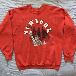 Vintage 90s York City Red Crewneck Souvenir Sweater Statue Of Liberty C82