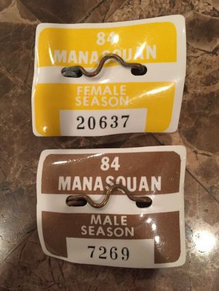 Vintage 1984 Manasquan Nj Male & Female Beach Badge Season Set - Jersey Shore