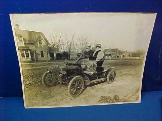 Early 1900s Brass Era Automobile W Couple On Muddy Road Photograph