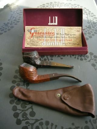 2 X Vintage Dunhill Briar Pipes,  Box,  Pouch And Guarantee Tanshell Shell
