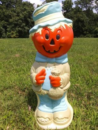 Vintage Halloween Pumpkin Scarecrow Blow Mold Jack O’lantern Rare 35 " Tall