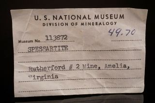 HISTORIC GEM Spessartine Garnet Crystal AMELIA,  VIRGINIA - Ex.  Smithsonian 4