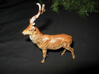 Large Vintage Putz Standing Metal Reindeer Stag – Marked Germany – Lead Antlers