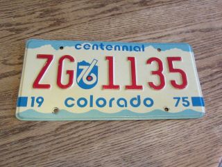 1975 Colorado Centennial License Plate,  Zg 1135 (fc - 539)