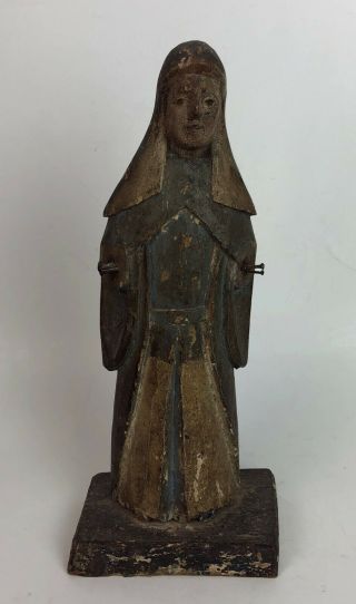 Antique Carved Wood Religious Christian Figure Female Saint Or Madonna