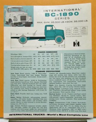 1961 International Harvester Truck Model Bc 1890 Specification Sheet