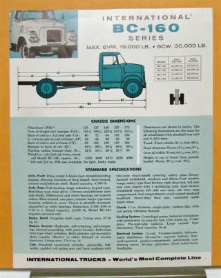 1959 International Harvester Truck Model Bc 160 Specification Sheet