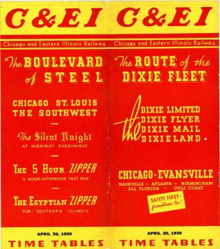 Chicago & Eastern Illinois Ry,  System Passenger Time Table,  April 30,  1939
